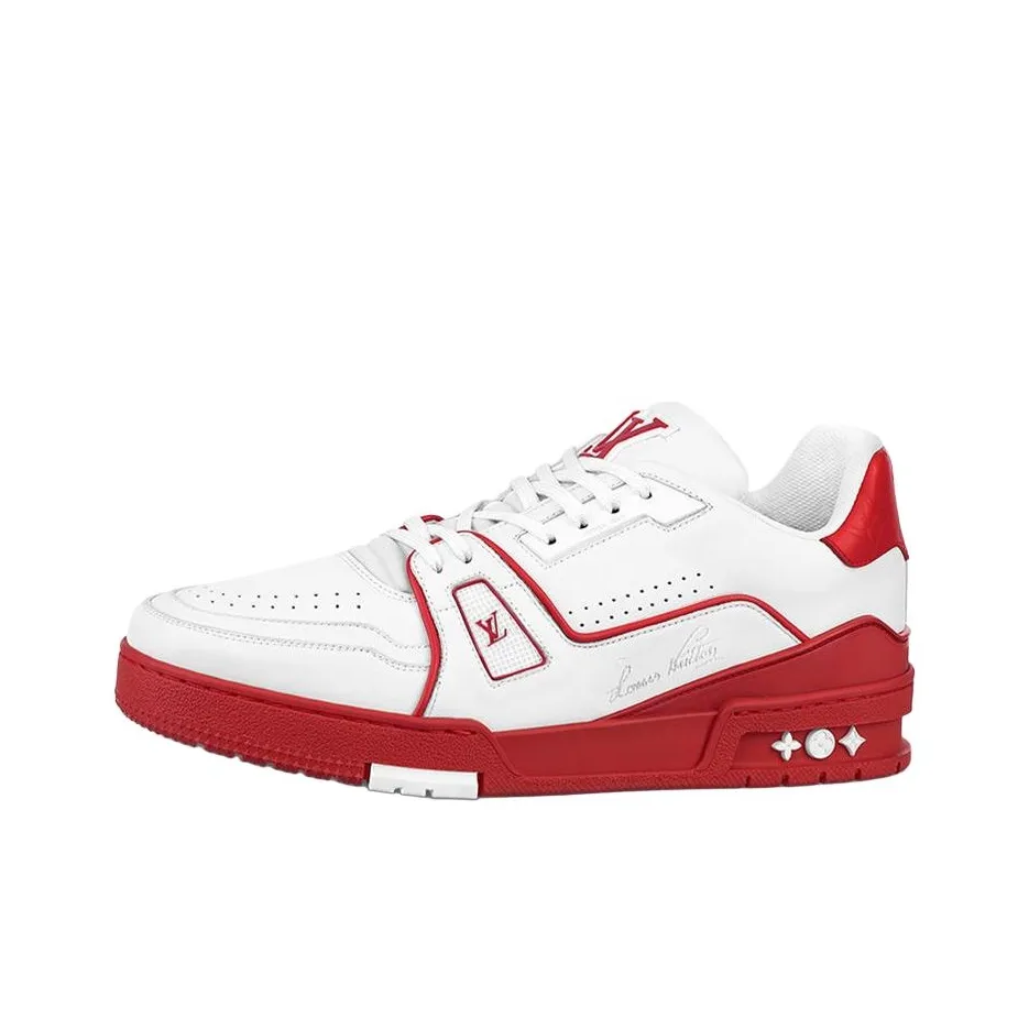 LOUIS VUITTON Trainer Skateboard Shoes Men Low Top White Red