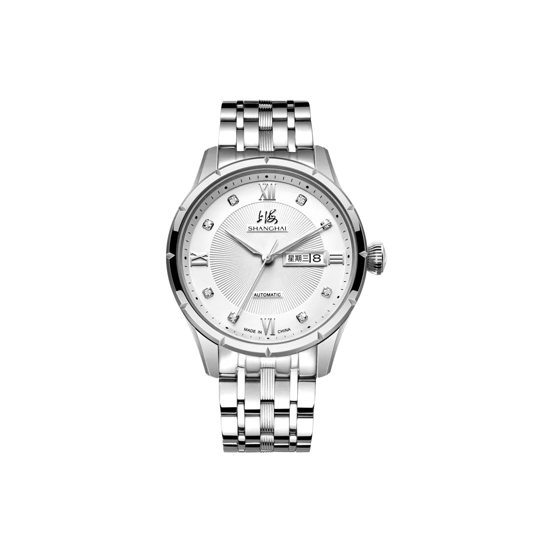 Шанхай National Автоматический Механический Механизм Стальной Ремешок Часы Унисекс Белый Циферблат