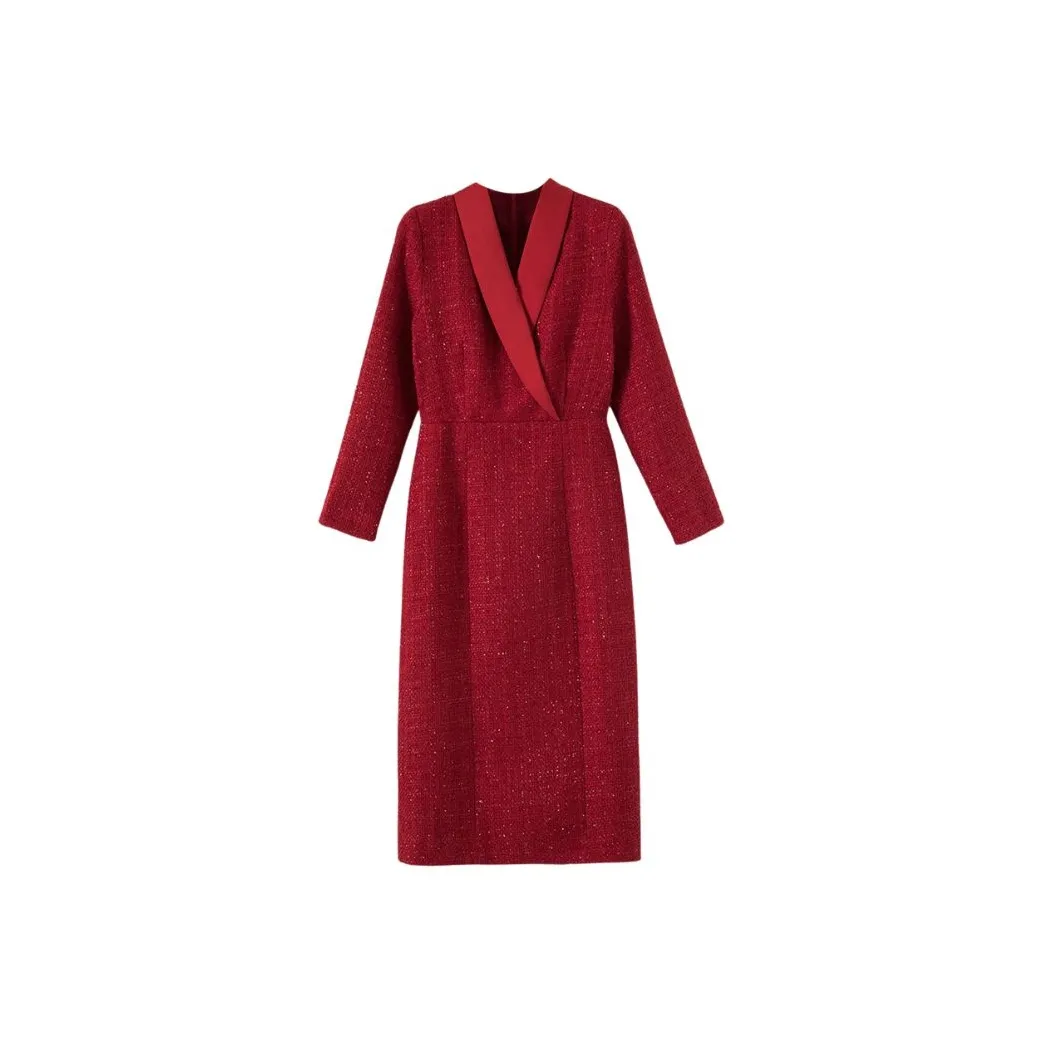 Late White Красный Женские Длинные Платья с Рукавами