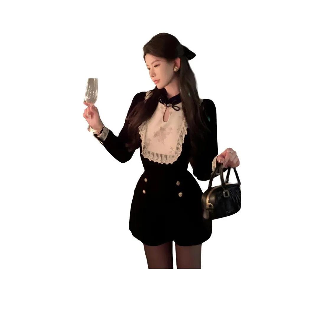 OURUOKE Черный Женские Повседневные Костюмы