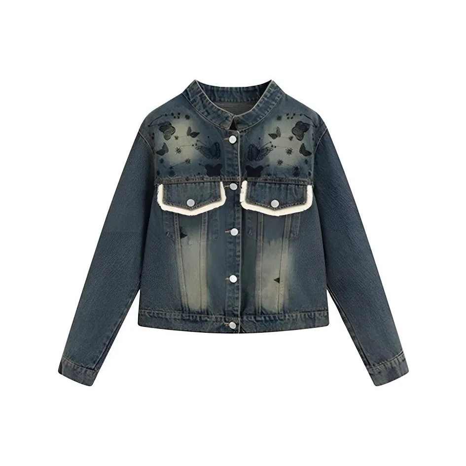 OURUOKE Джинсовый синий Женские Джинсовые куртки