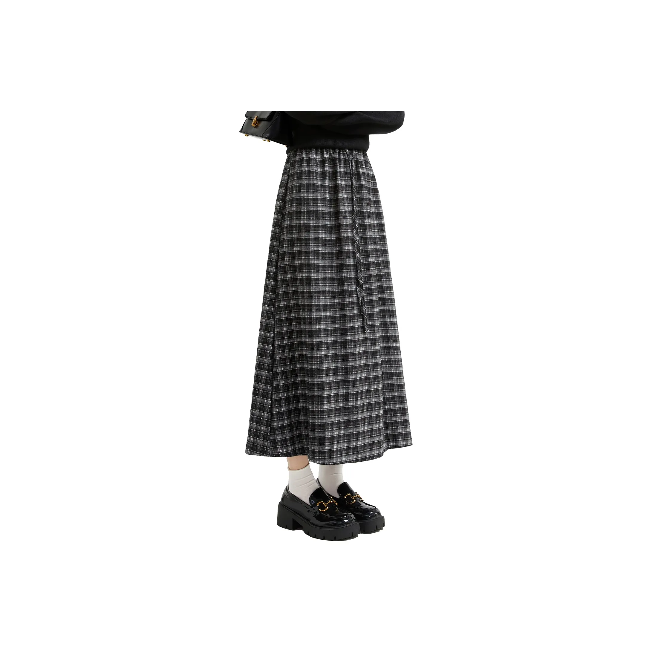 TOUCH Повседневный Длинный Юбка Женская Черная Серая Клетка