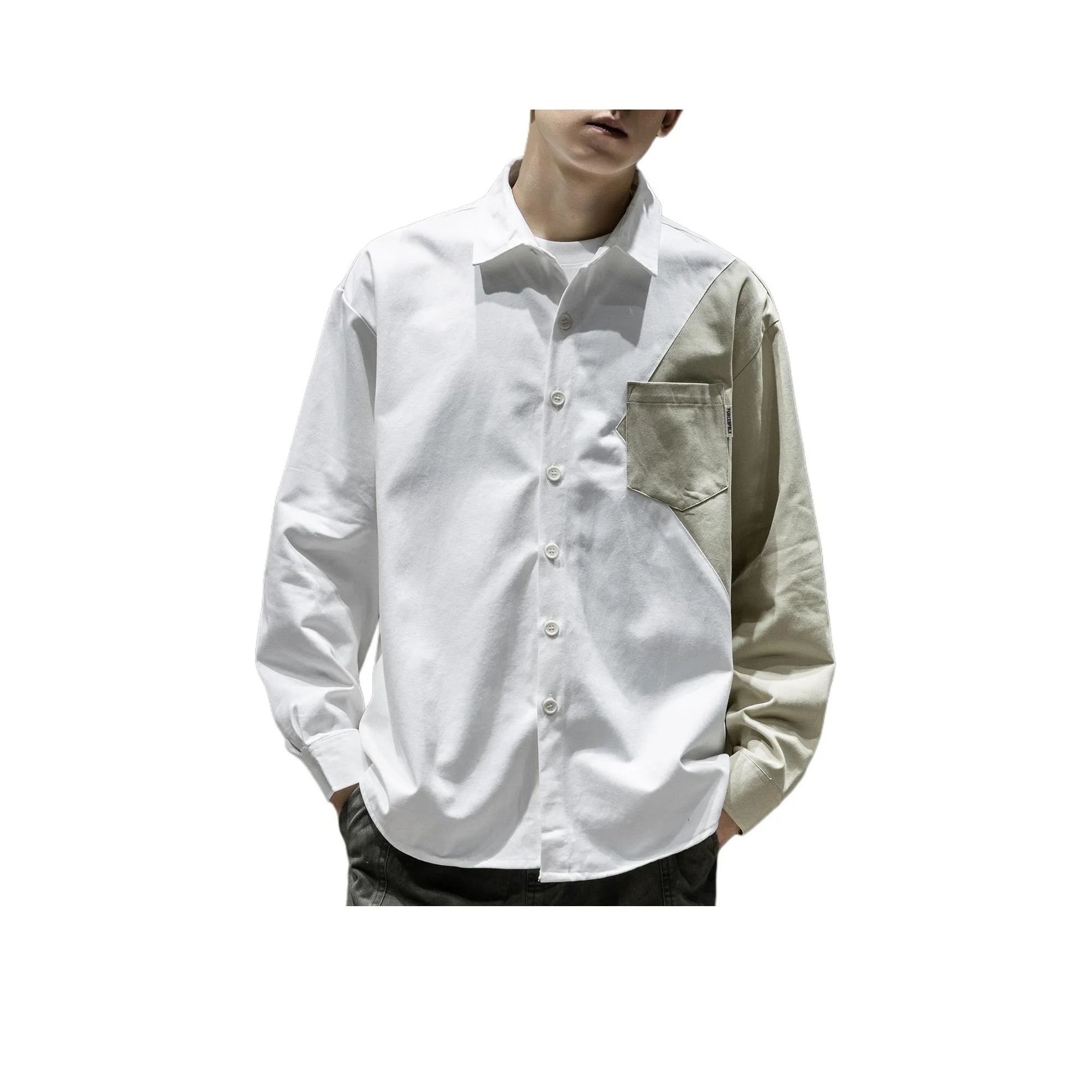 WOOD SOON Цветовой блок Пэчворк Длинный рукав Рубашка Мужская