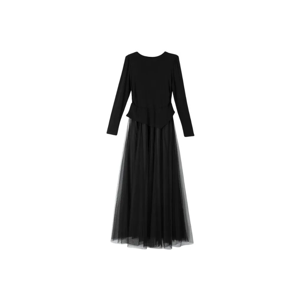 WANBAI Черное Женское Длинное Платье с Длинными Рукавами