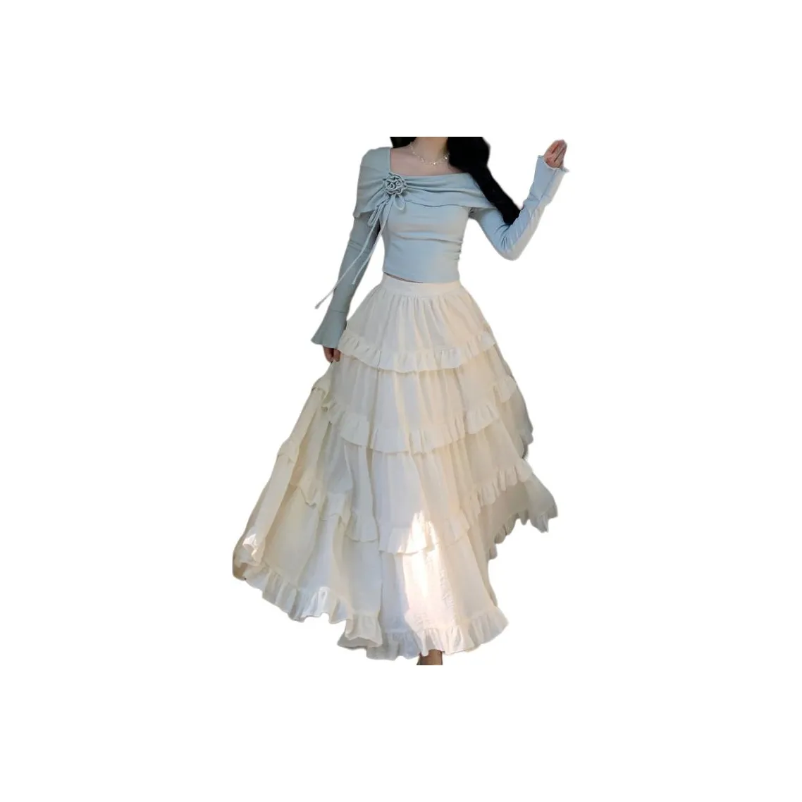 OURUOKE Светло-синий женский комплект с юбкой