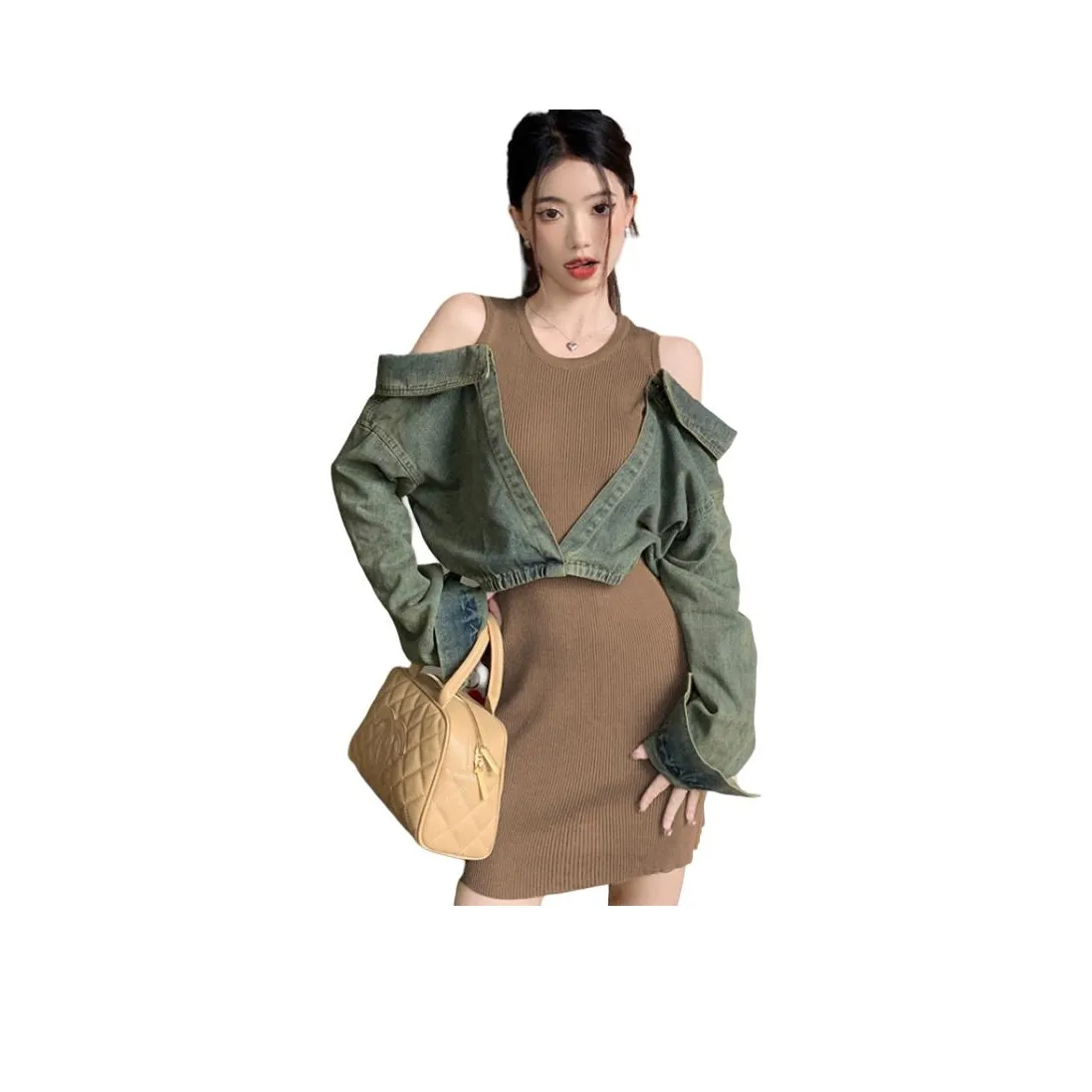 OURUOKE Длинное платье с длинными рукавами женское