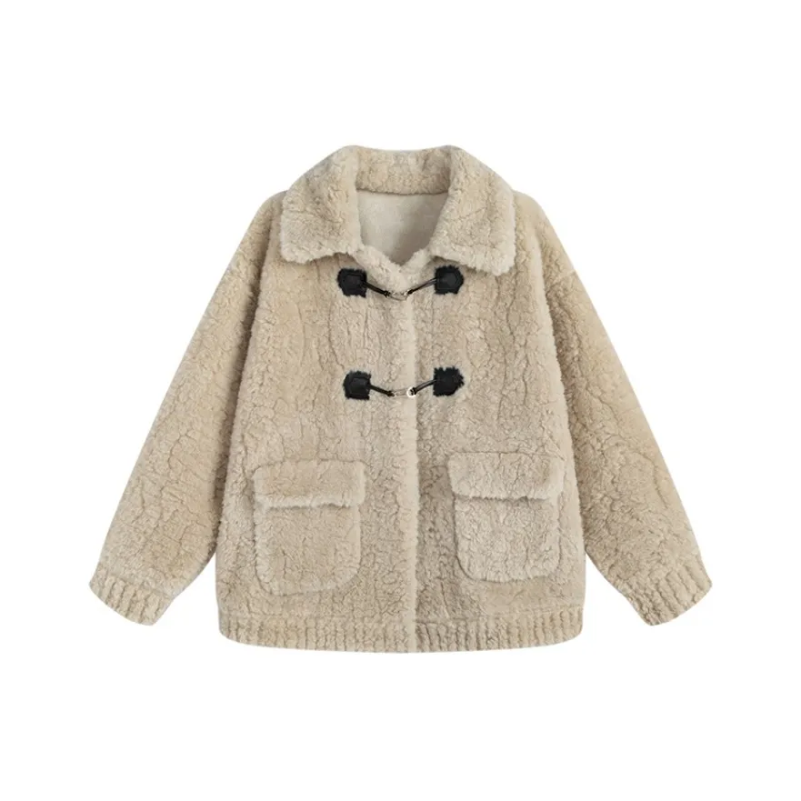 SNZX Кремовый Абрикос Овечья Шерсть Пальто Женское Меховое