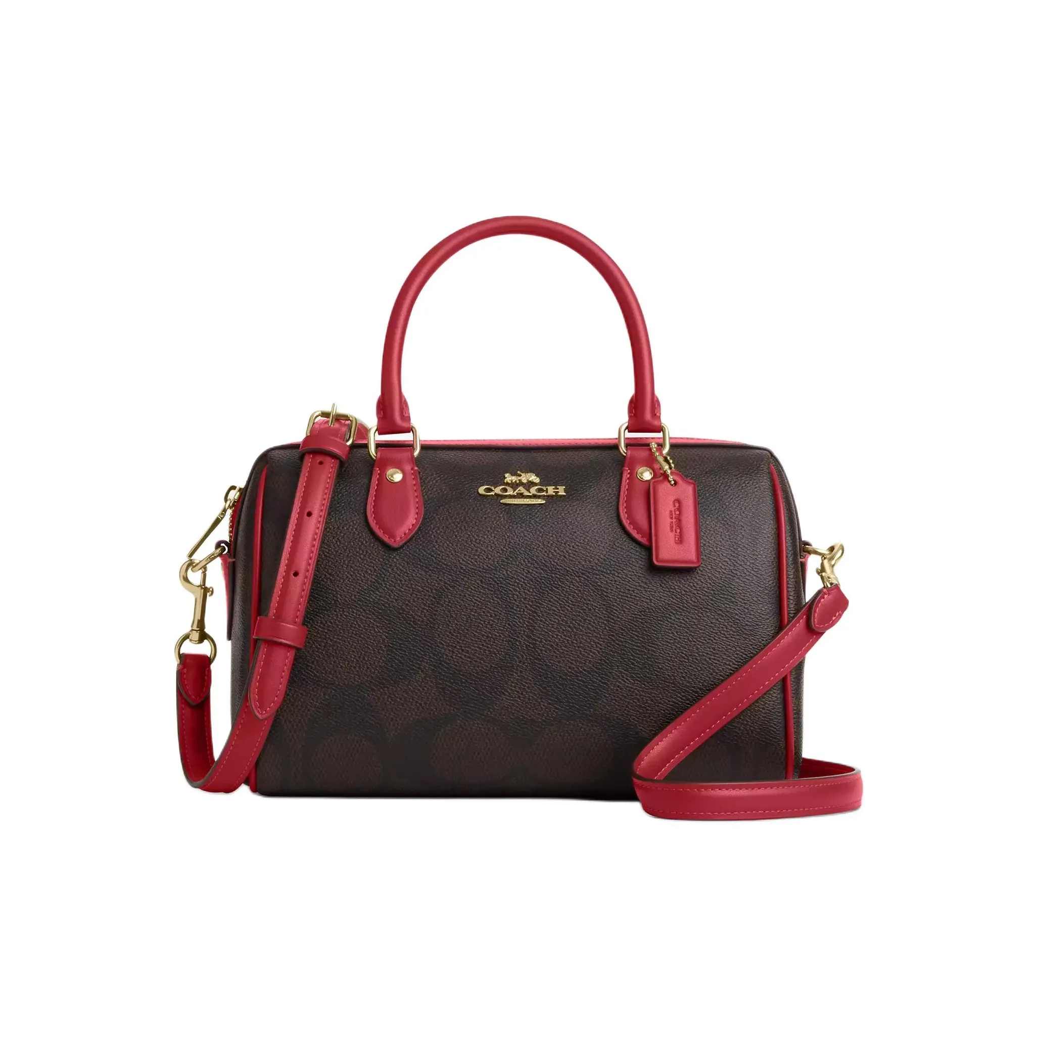 COACH Rowan Подпись Покрытый холст Боулинг Сумка через плечо Сумка Сумка среднего размера Унисекс Цвет грецкого ореха