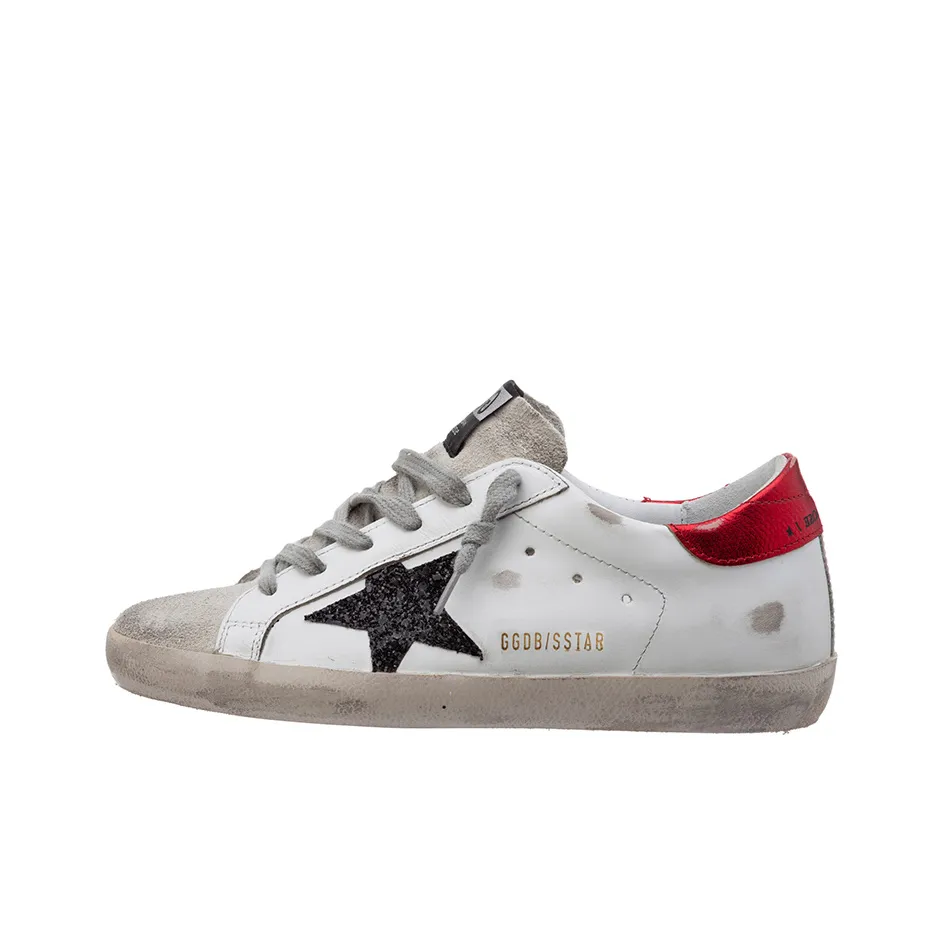 Golden Goose Super Star Skateboard Shoes Women's Low Top Black Logo Red Heel Tab
