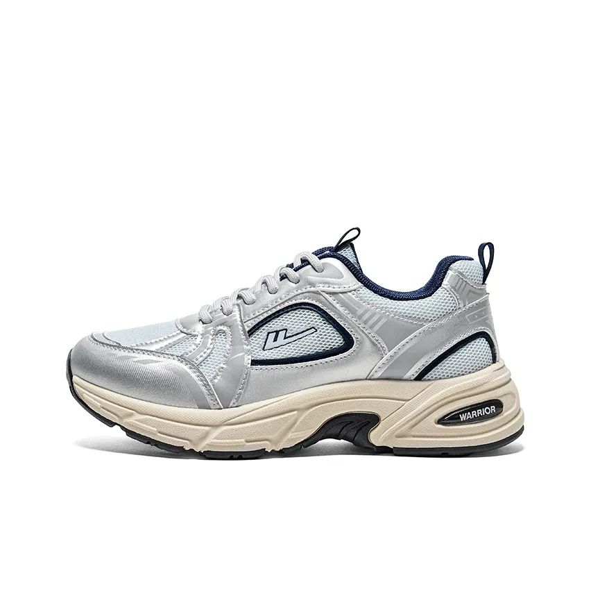 Warrior визуально увеличивает рост Легкий Дышащий Противоскользящий Низкий Топ Толстоподошвенные кроссовки Женские Серебряный Темно-синий
