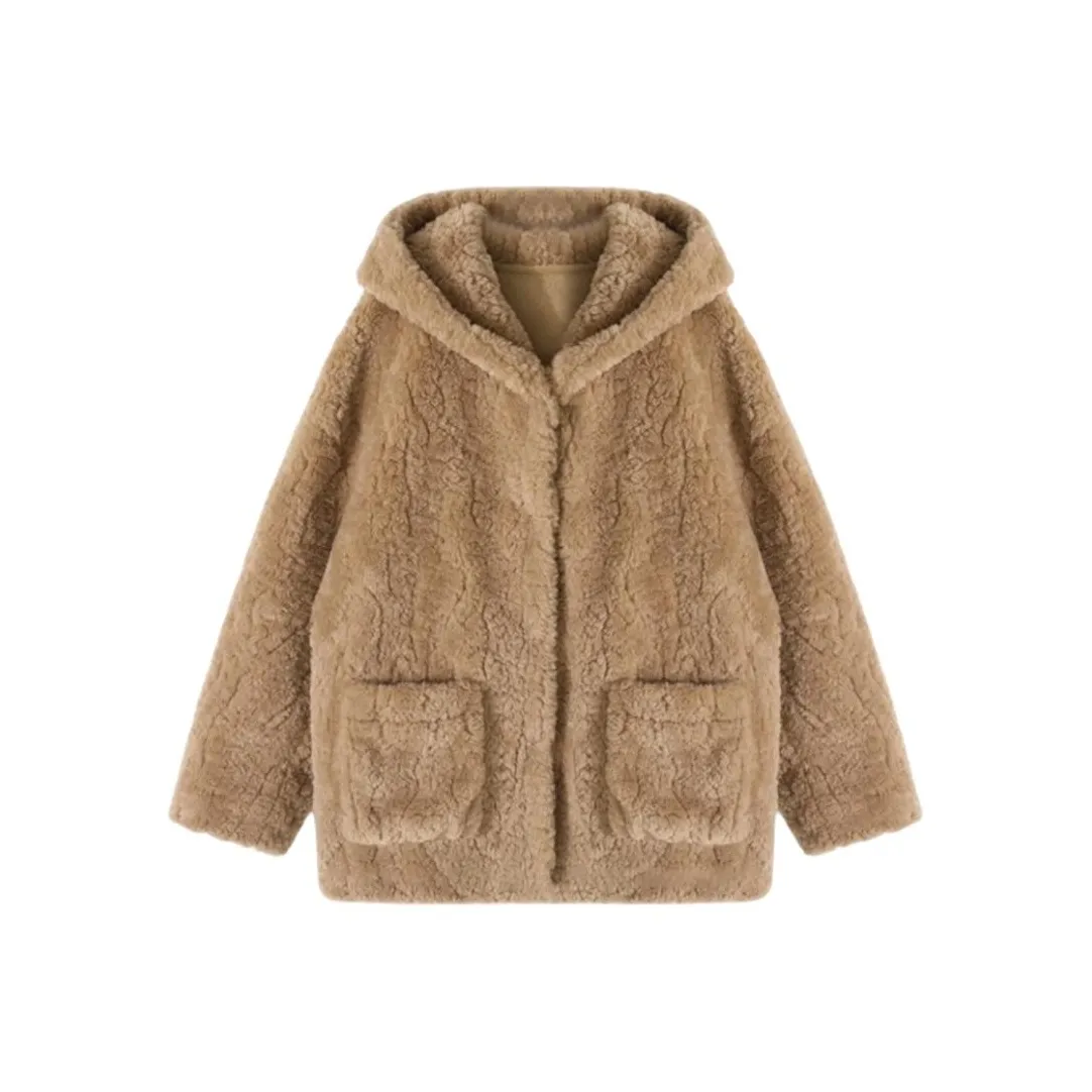 SNZX Молочно-чайный Eco Friendly Овечья шерсть Пальто Женские Меховые изделия