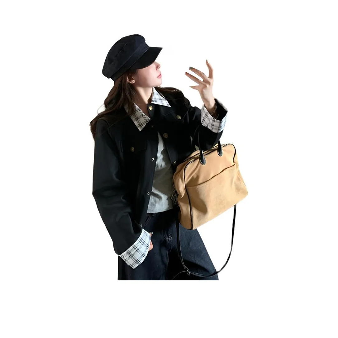 OURUOKE Темно-синий женский короткий пальто