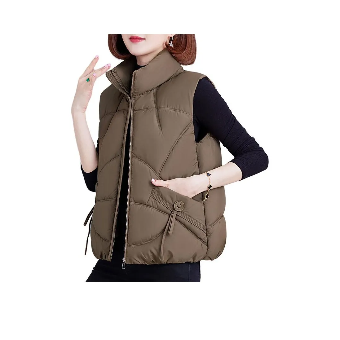 The Temptation Of The Muse Модный тренд Воротник-стойка С наполнителем Хлопковый жилет Женские