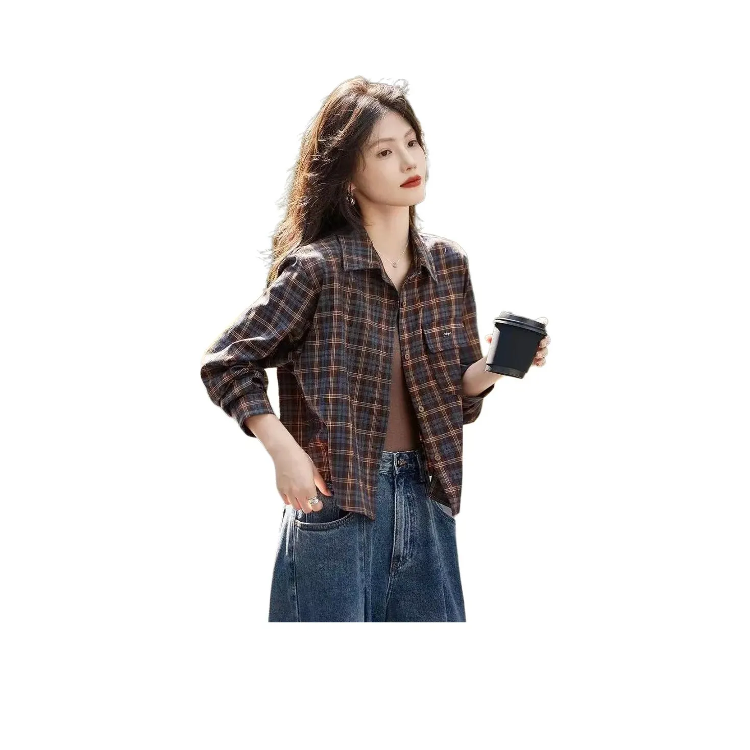 LADYXIEXIE Кофейная клетка Женские рубашки