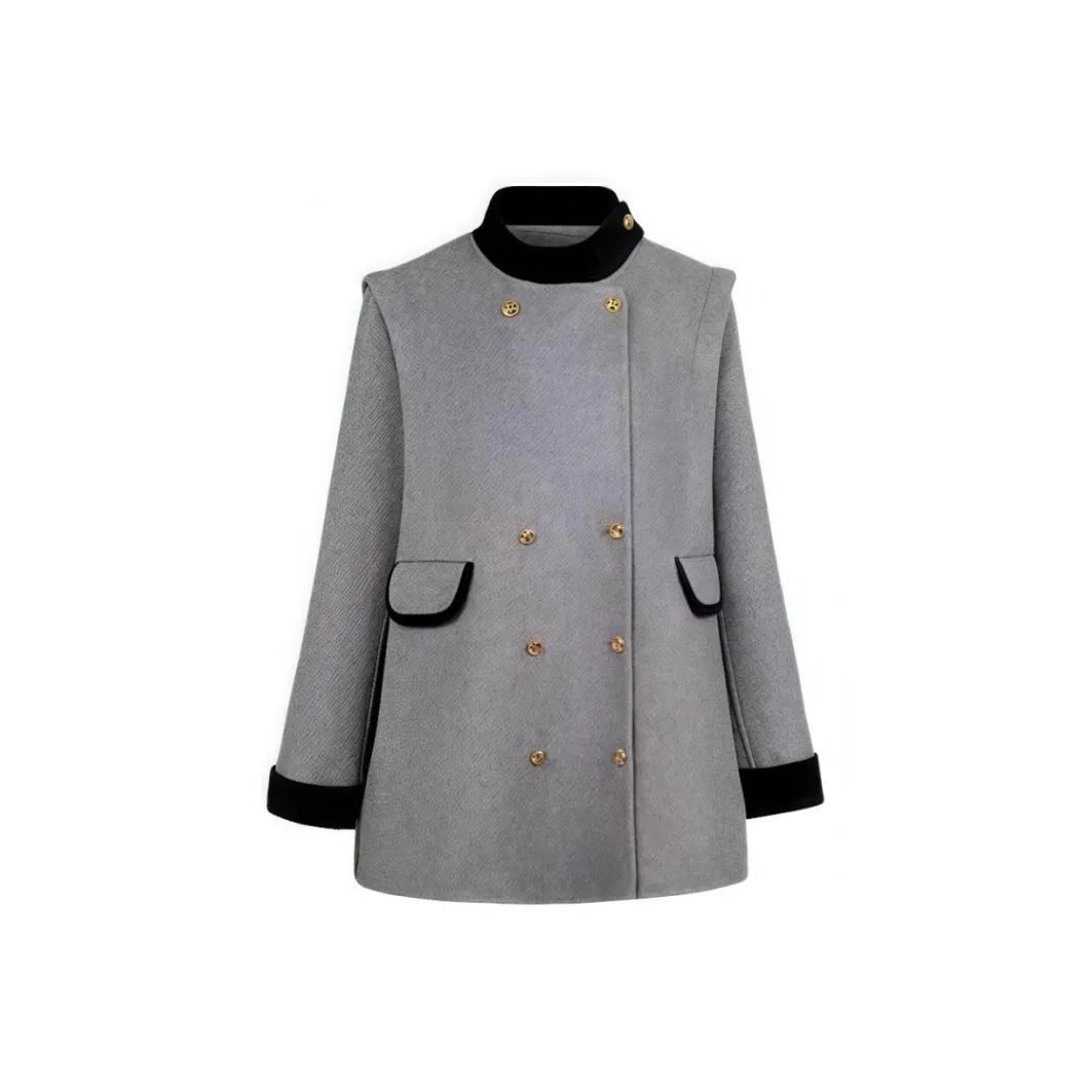 SNZX Серый Шерстяной Пальто Женские Меховые изделия