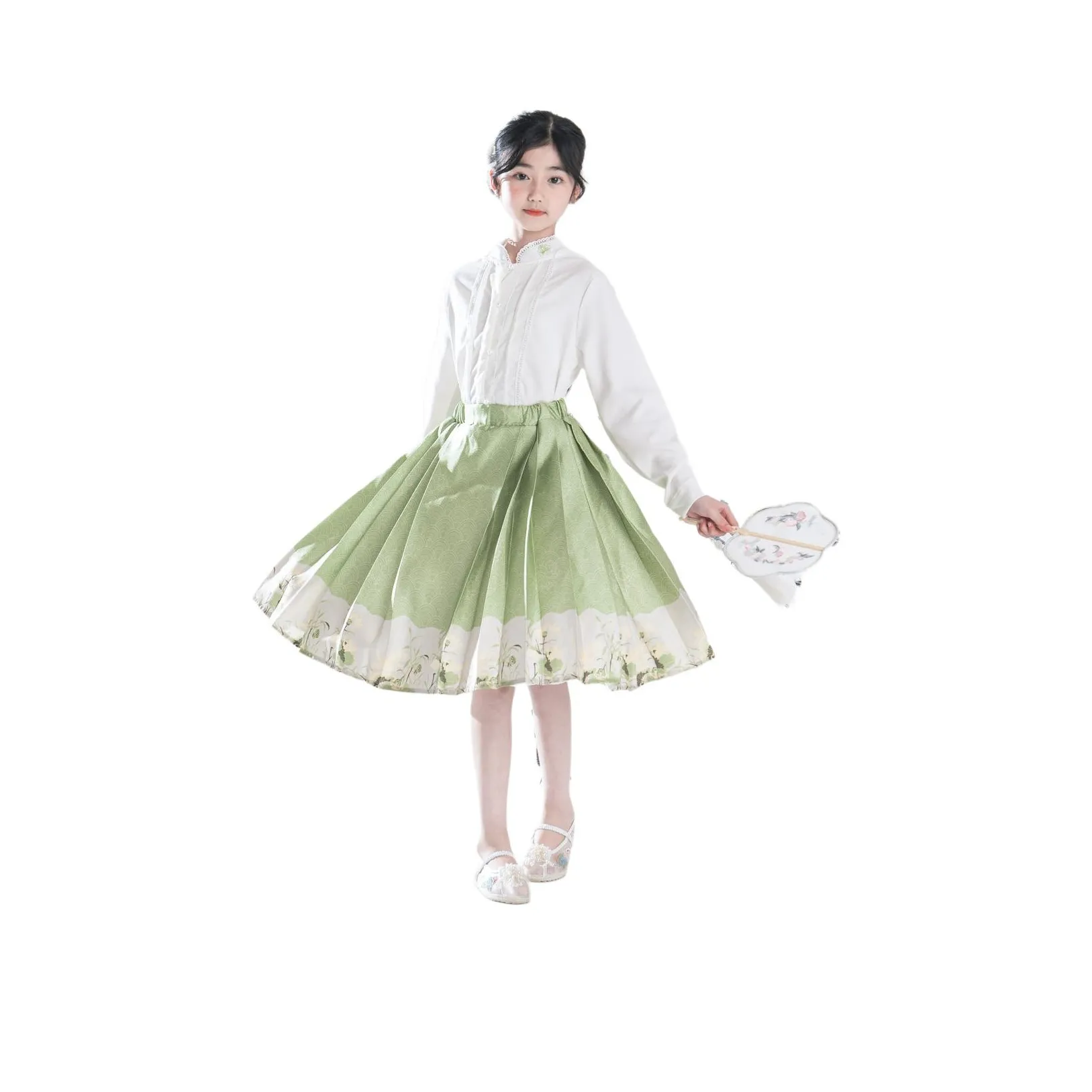 URBANSHOW Новый китайский стиль Китайский стиль Китайская юбка с узором "конское лицо" Вышивка Одежда Комплекты