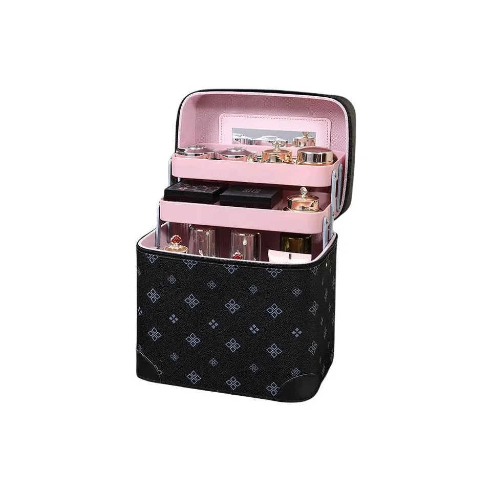 Luo Youte Косметичка MULTI Layer Портативный Большой объем Встроенная память Коробка с Зеркальце