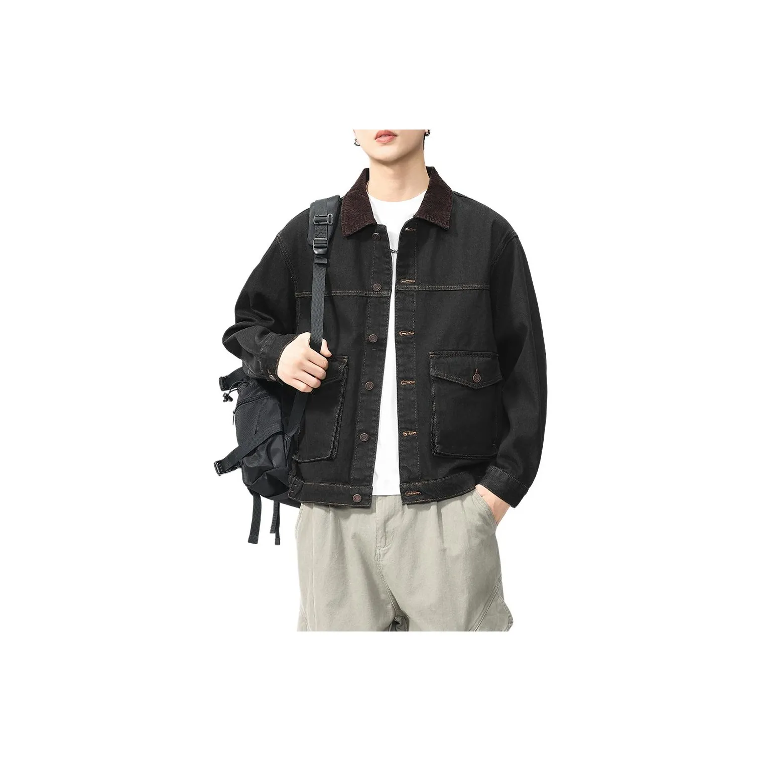 ZENGZHI Denim Jacket Loose Fit Straight Fit Unisex ZENGZHI Деним Куртка Свободного кроя Прямого кроя Унисекс