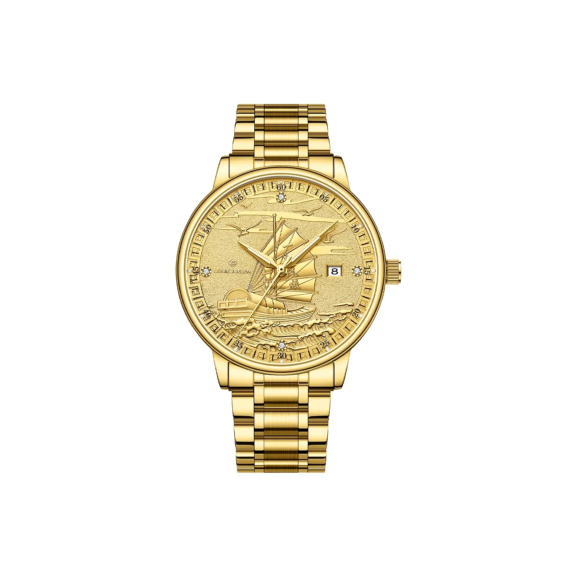 LOUIE JUELEN Автоматический механический механизм ремешок из нержавеющей стали мужские часы золотой циферблат