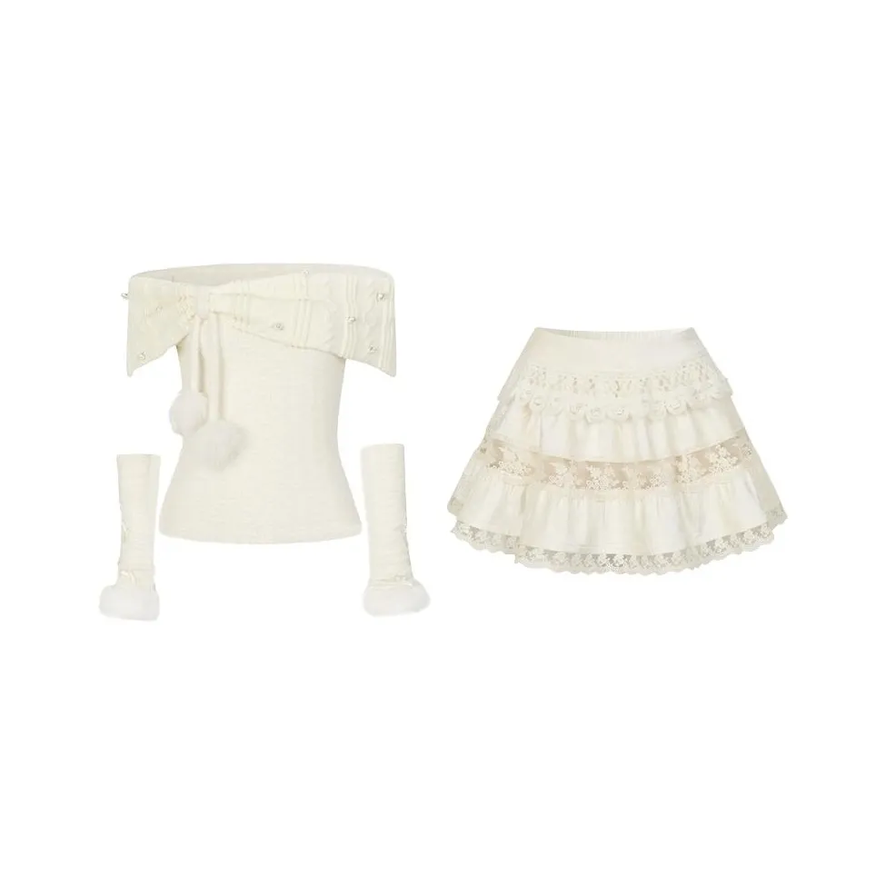 OURUOKE Белый топ + Короткая юбка Женские Комплекты с юбкой