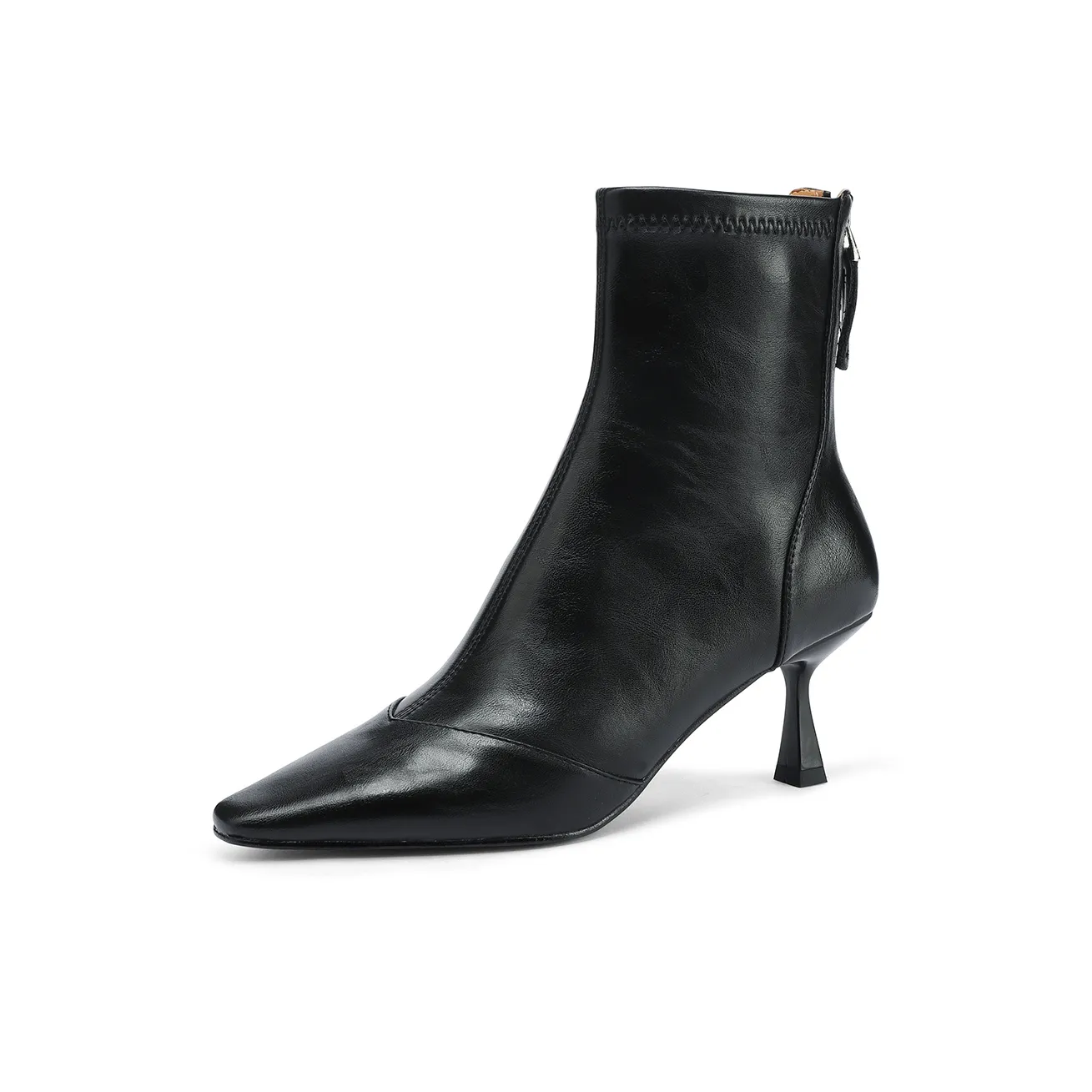 FMM 2025 Fall Winter Корейский стиль Высокий каблук Ботильоны для Женщин Эластичные Кожаные туфли Одиночные Женские ботинки