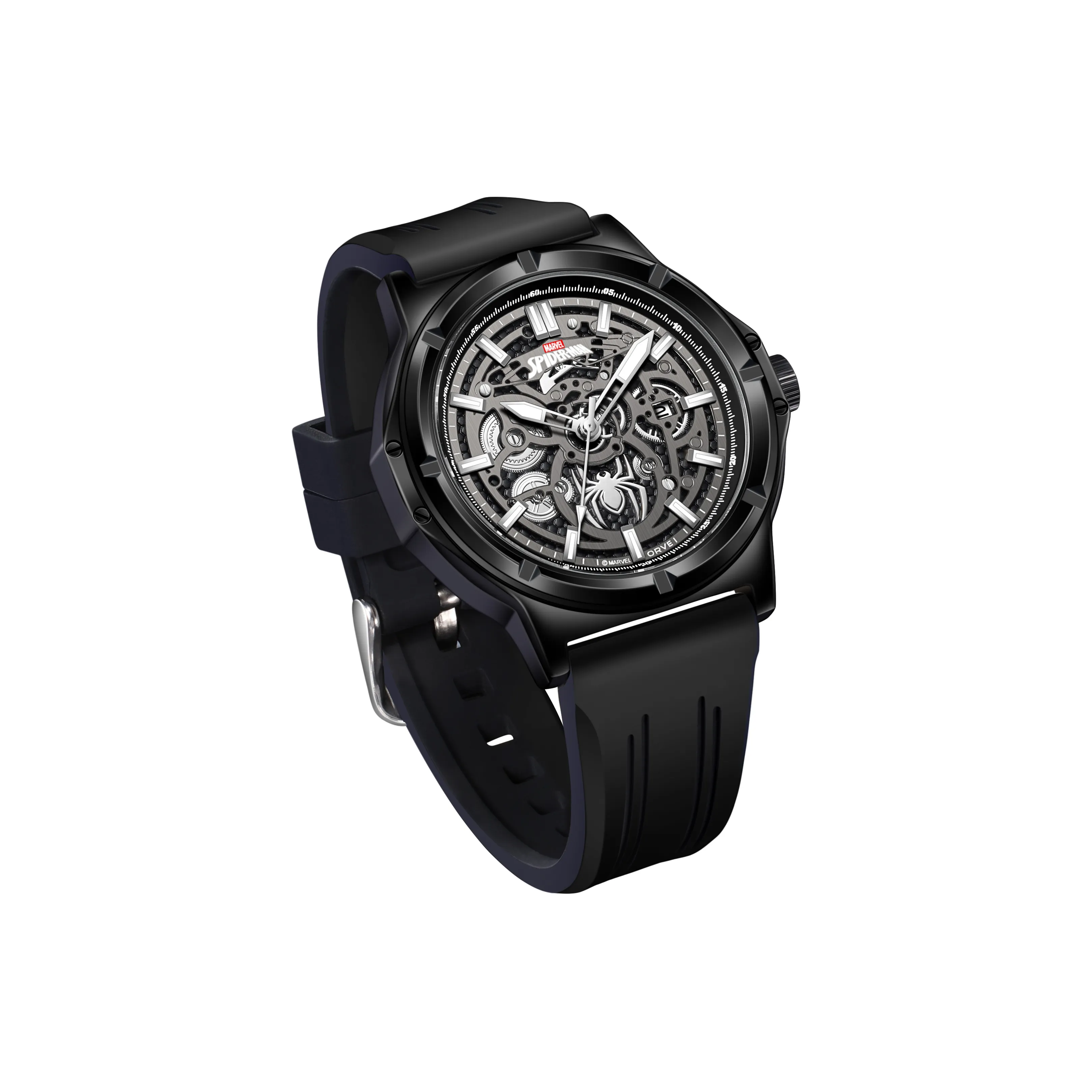 Disney Marvel Spider Мужские часы Кварцевый механизм Силиконовый ремешок Черный циферблат