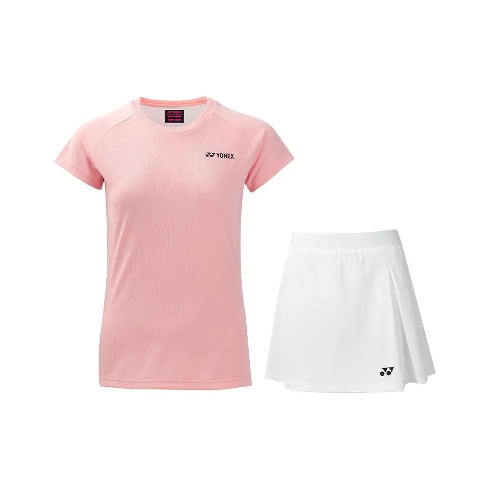 YONEX Комплекты (Natural Pink Top + White Bottom) Женские Повседневные Костюмы