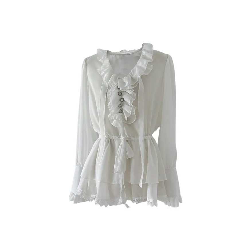 GORGEOUSIDEA Бежевый Шифон Женская Рубашка