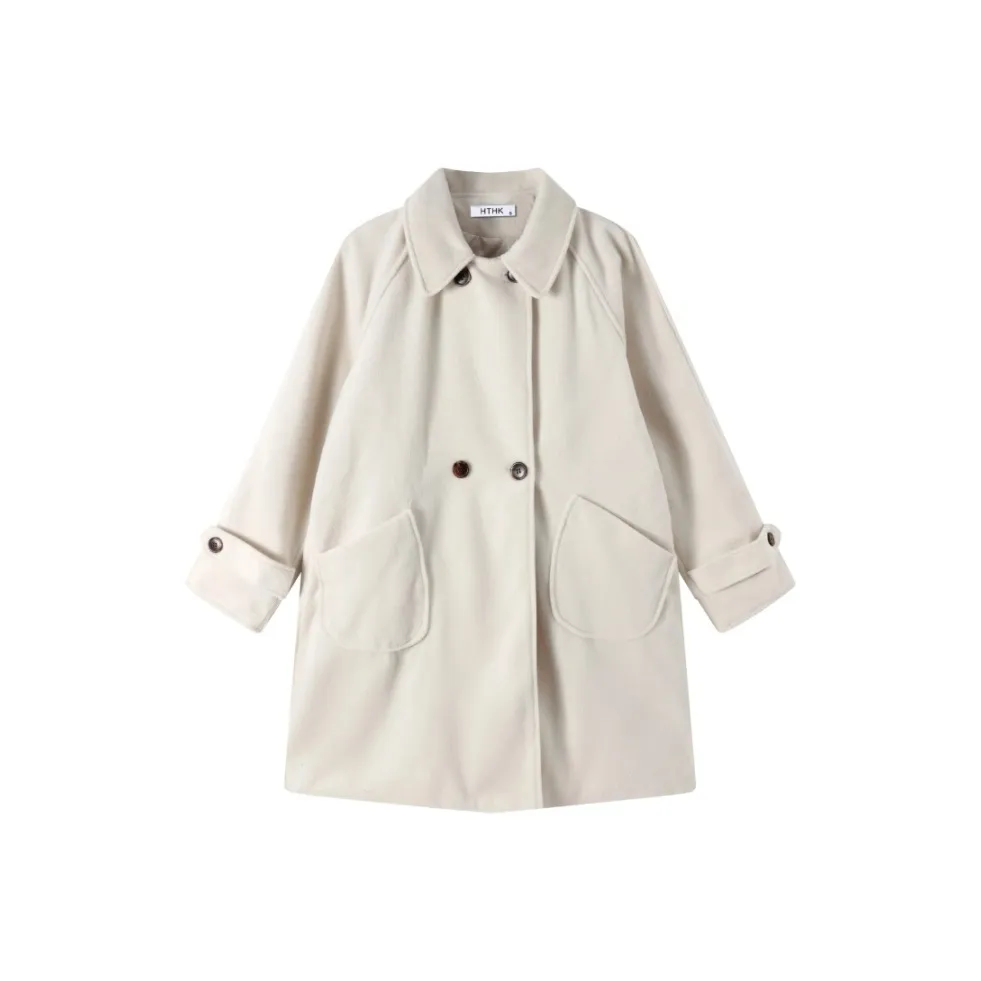 PZGE Light Gray Woolen Coat Women's Furry