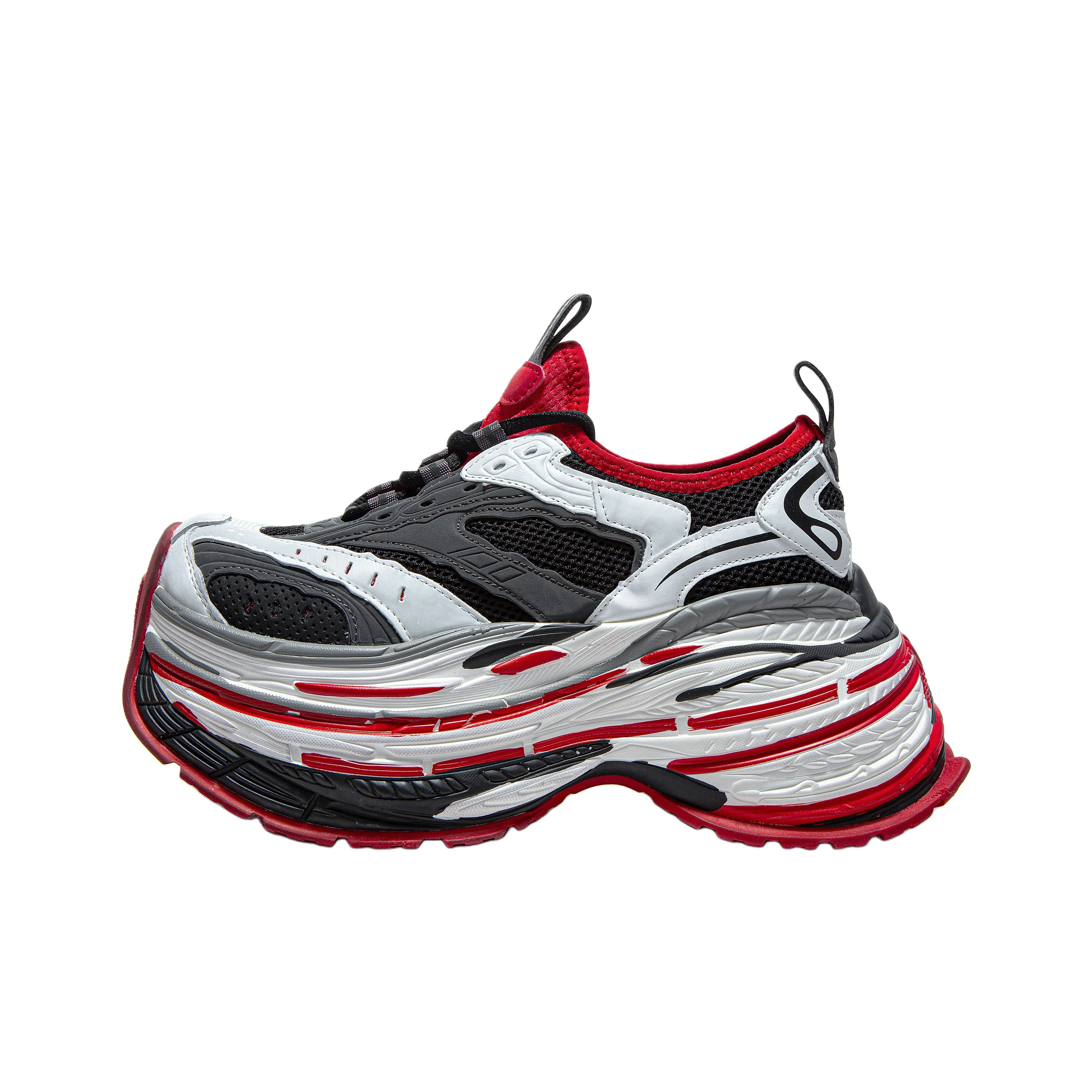 CAIHEE Chunky Sneakers Unisex Low Top Black Warrior/Red Lotus/White Moonlight