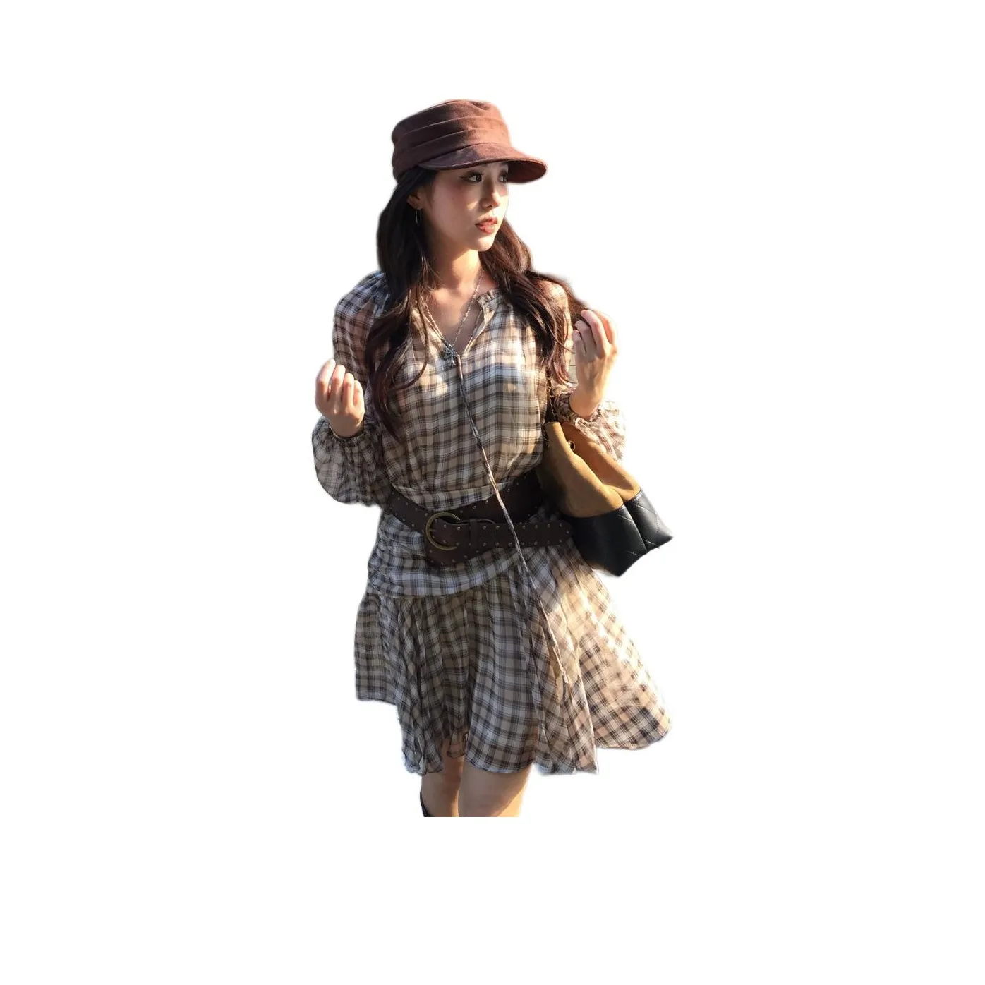 OURUOKE Длинное платье с длинными рукавами женское