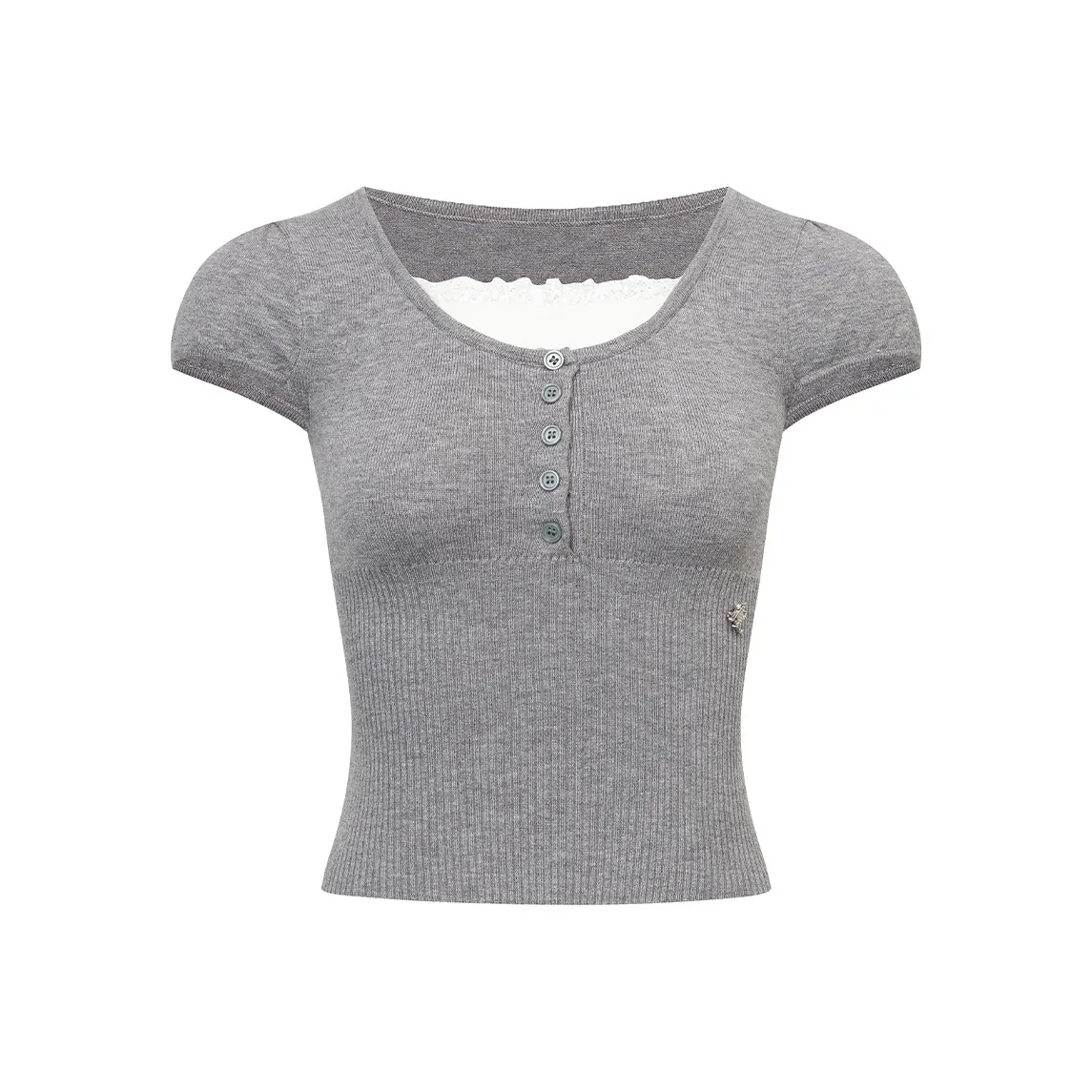 Ariseism Цветовой блок Кружево Трикотажная ткань Короткий рукав Женская рубашка Летний Облегающий крой Топ Женский