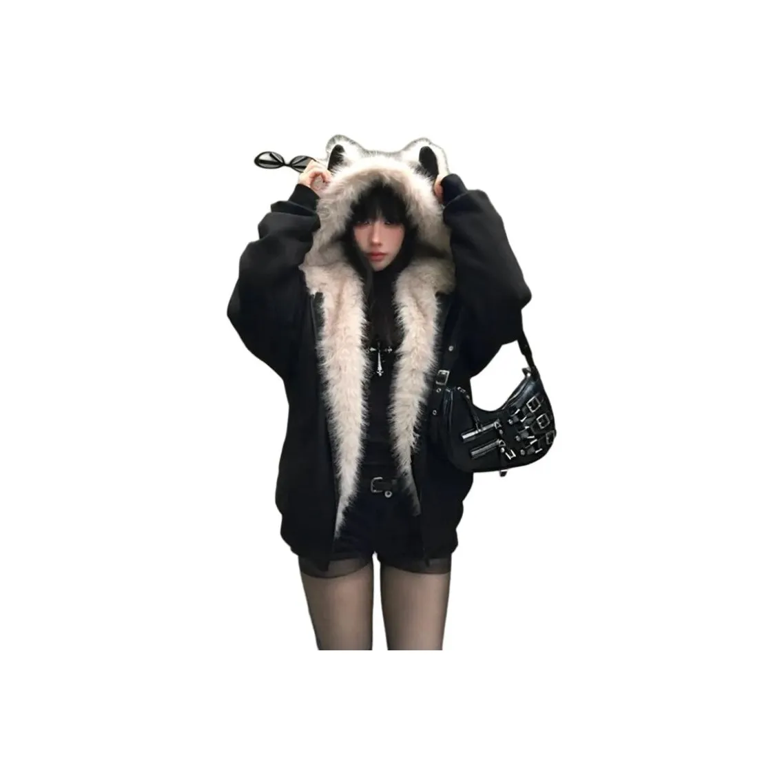 OURUOKE Черный Женский Пуховик