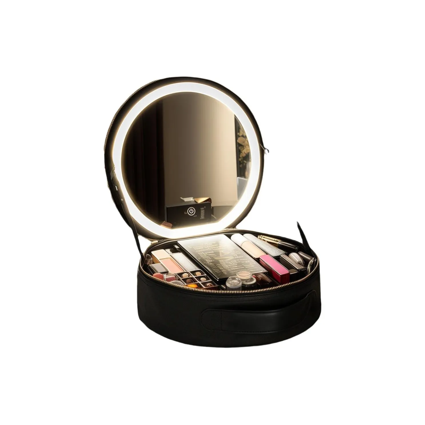 Luo Youte Круглая косметичка Makeup Bag с зеркалом и светодиодным освещением бизнес-путешественный мешок для хранения