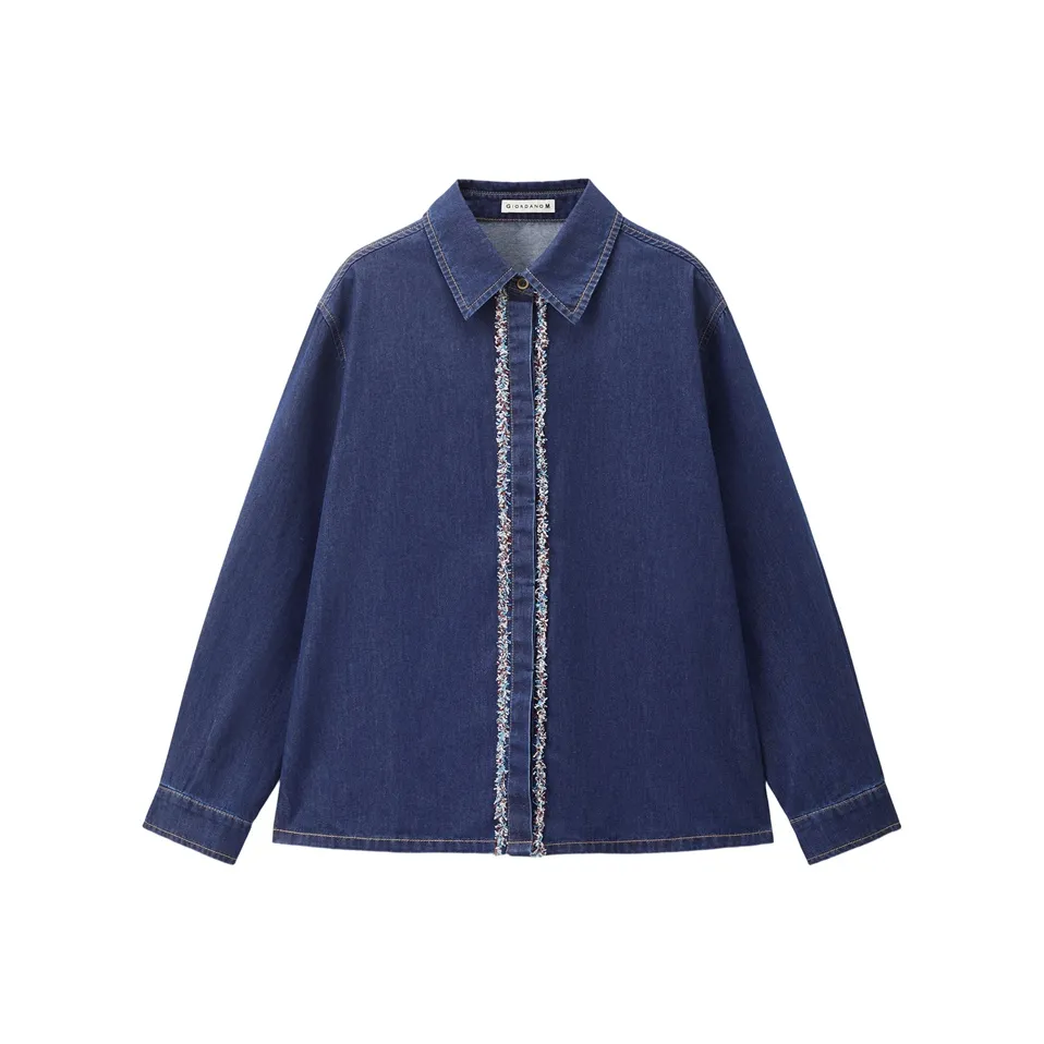 Giordano 63 Джинсовый Синий Женская Рубашка