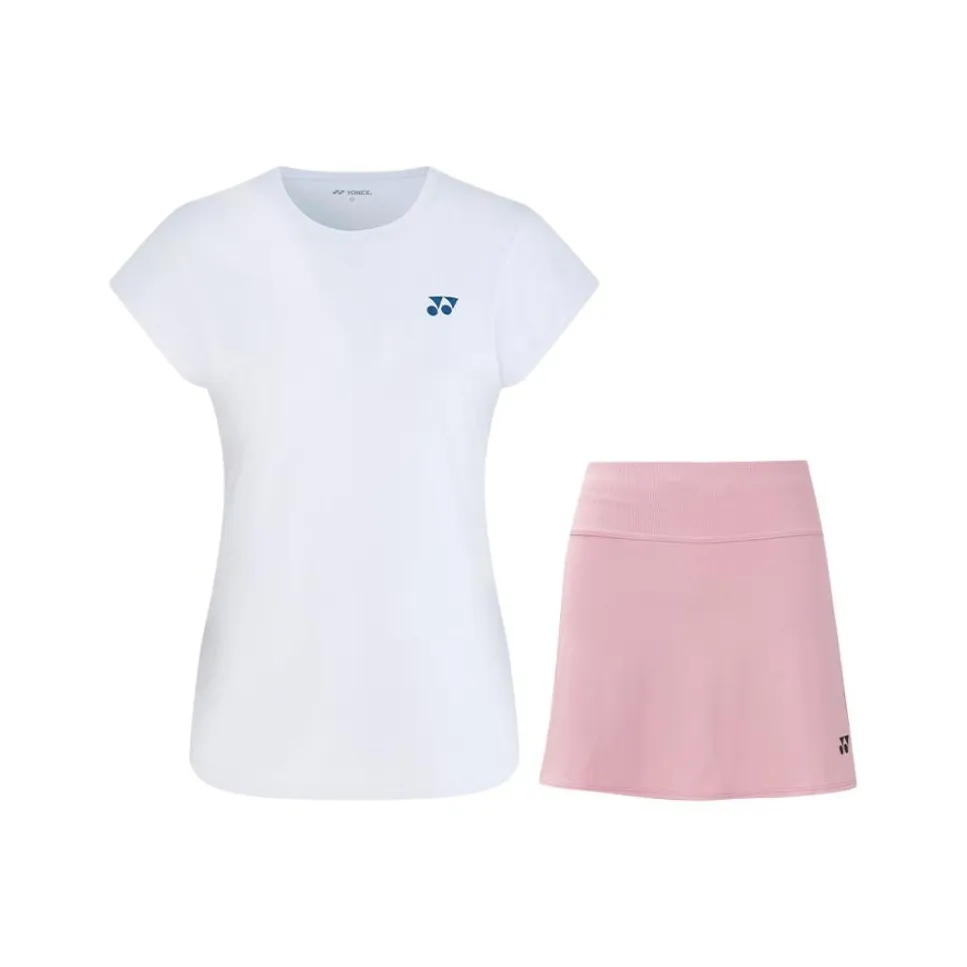 YONEX Комплекты Белый топ + Кристально-розовый низ Женская повседневная одежда