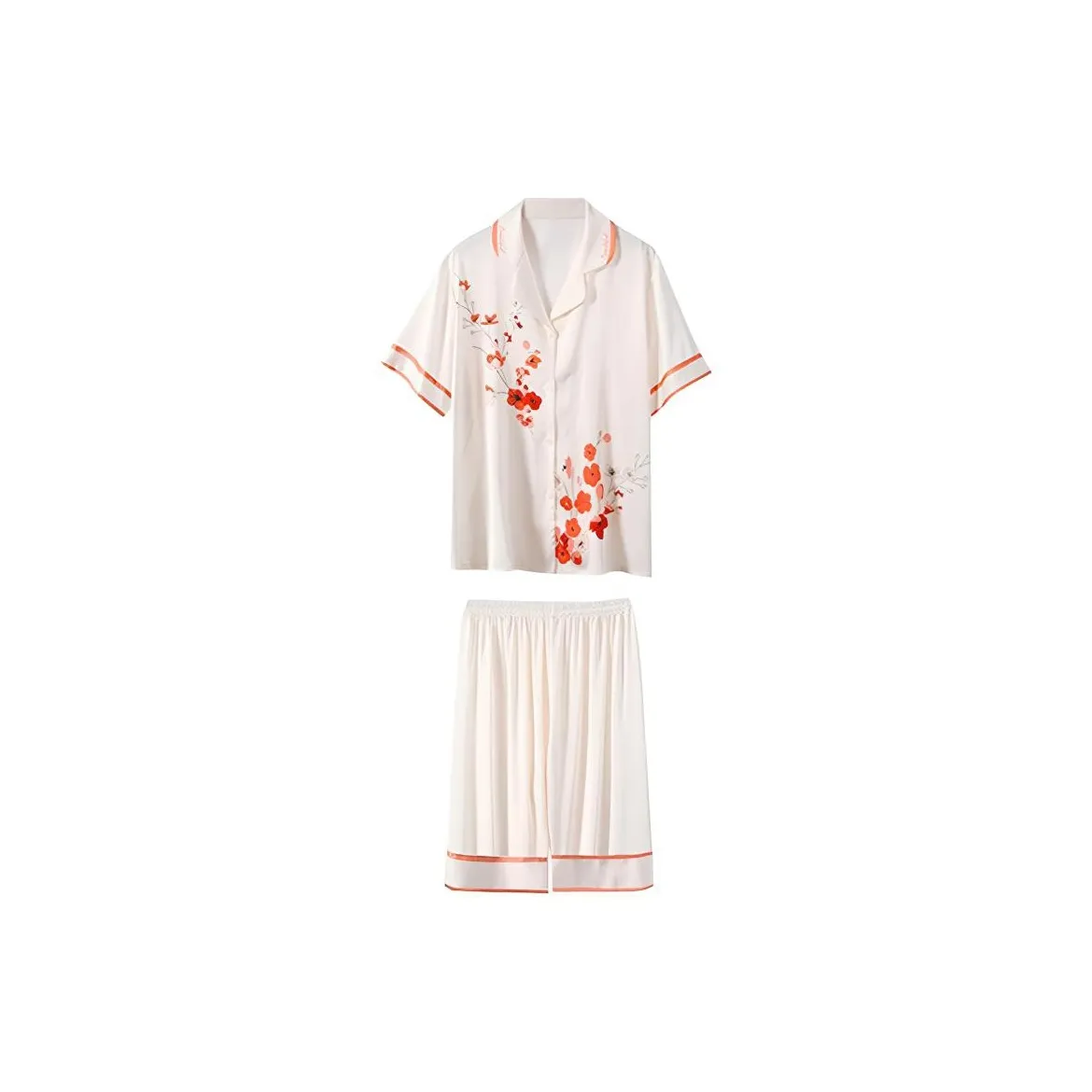 Devanro Сливовый цветок Белая укороченная рубашка с короткими рукавами и шорты Женские комплекты пижам
