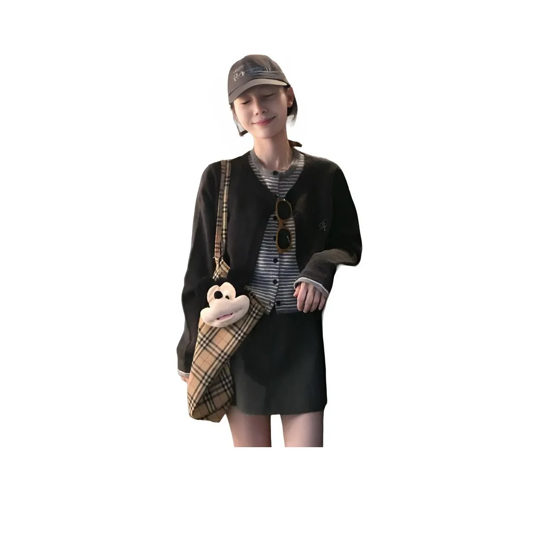 OURUOKE Черный Двухкомпонентный Комплект Топ + Серая Юбка Женские Юбочные Комплекты