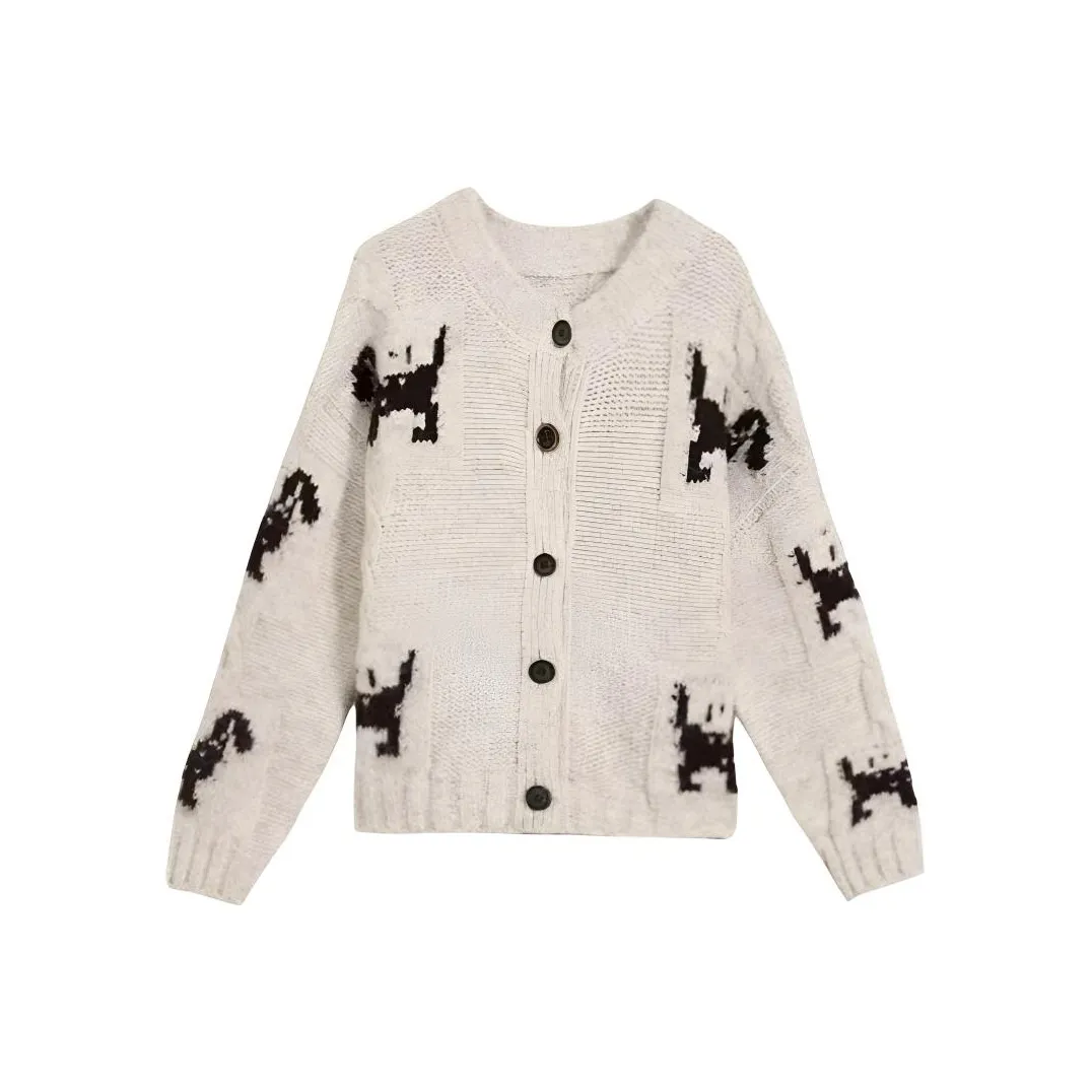 Meter Корейский стиль Атмосфера Трикотажная ткань Кардиган Свитер Пальто Большой размер