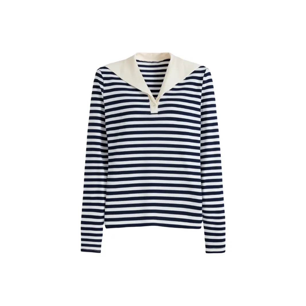 LUYOUYE Темно-синий синий экрю длинный рукав женские футболки