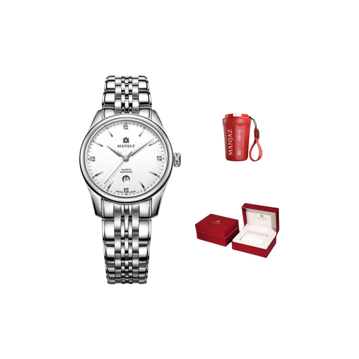 MANJAZ Кварцевый механизм Часы Женские Серебристый циферблат