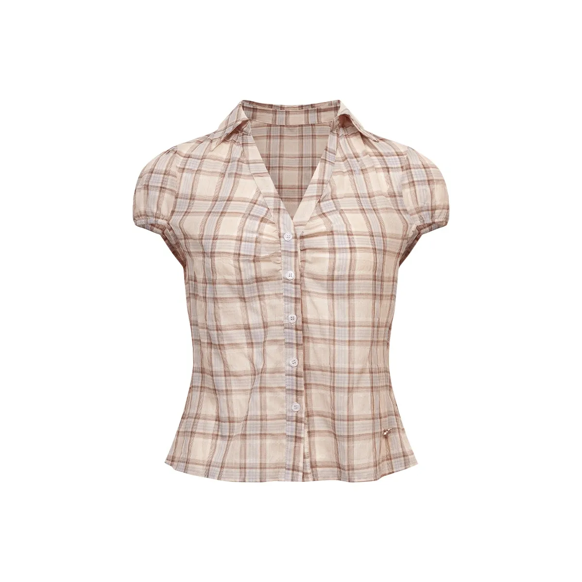 Ariseism Дизайн Клетка Slim Fit Короткий рукав Рубашка Женская Летний Slim Fit Топ Женский