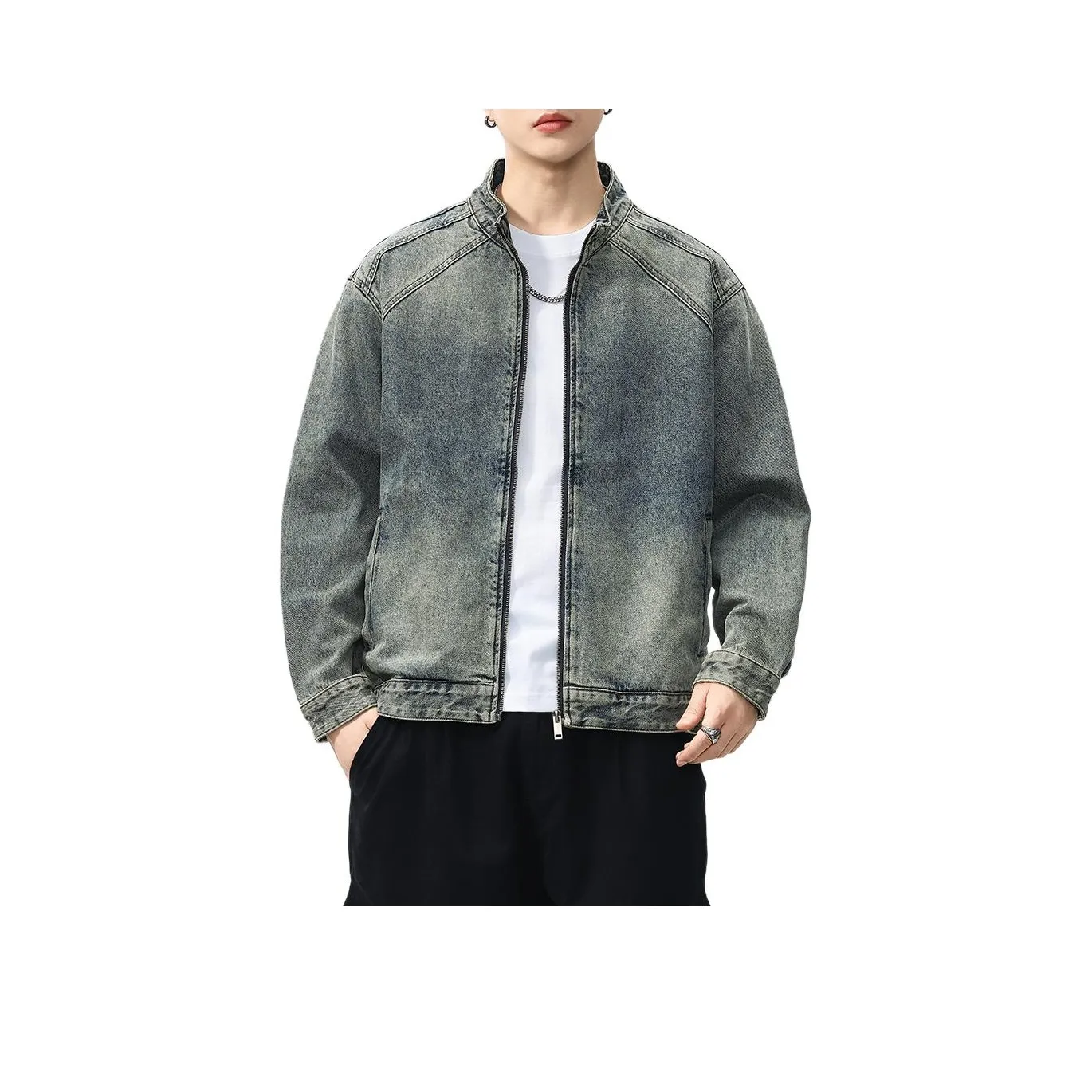 ZENGZHI Denim Jacket Loose Fit Straight Fit Unisex ZENGZHI Деним Куртка Свободного кроя Прямого кроя Унисекс