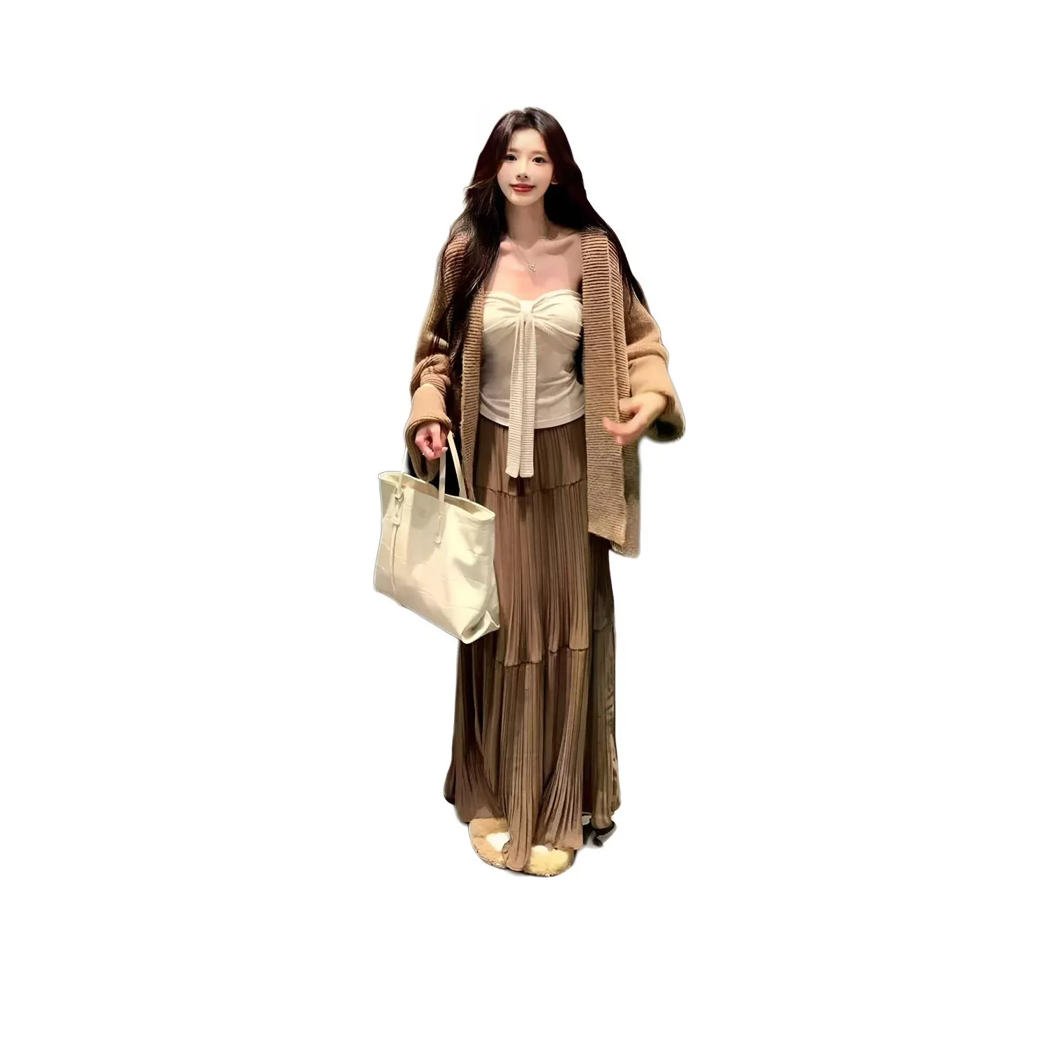 OURUOKE Кардиган+Топ+Юбка Женские Комплекты с Юбкой