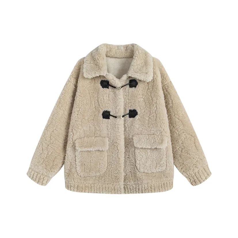 HeartyBite Кремовый Абрикос Овечья Шерсть Пальто Женские Пуховики (Пуховики)