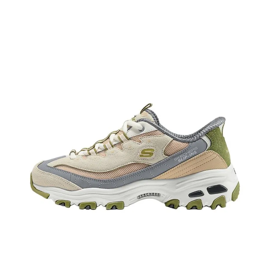 Skechers DLITES Устойчивые к истиранию Низкие Топ Кроссовки с Толстой Подошвой Женские Бежевые Серые Зеленые