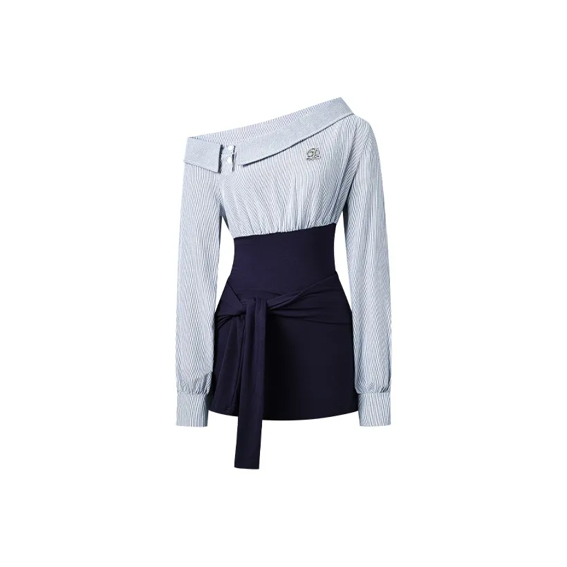 DGOLD Темно-синий женский длинный платье с длинными рукавами