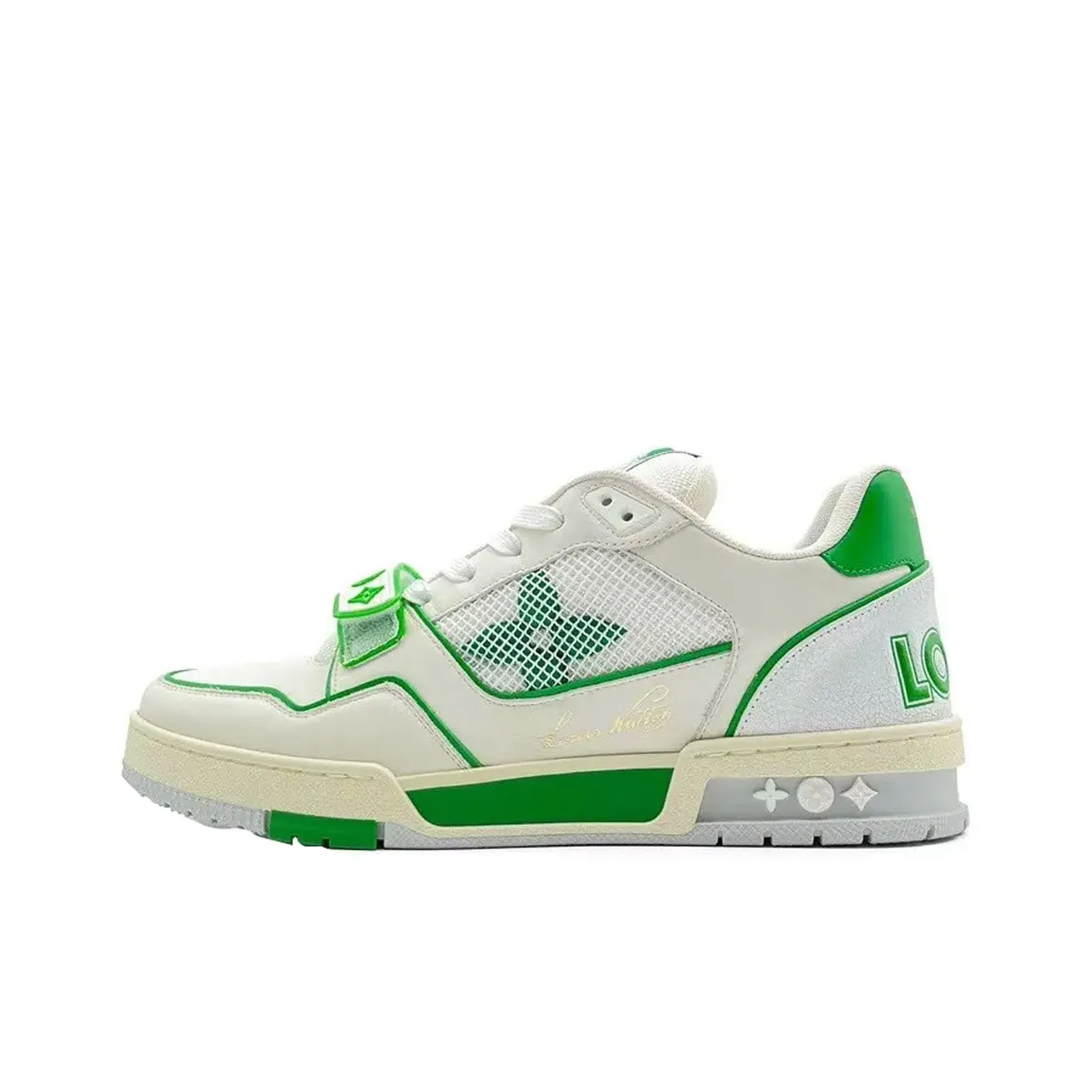 LOUIS VUITTON Trainer Skateboard Shoes Men Low Top White Green
