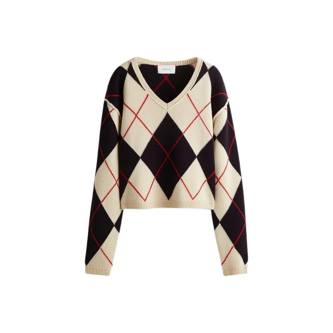 H M Светлый Бежевый Многоцветный Ромб Узор Женский Свитер