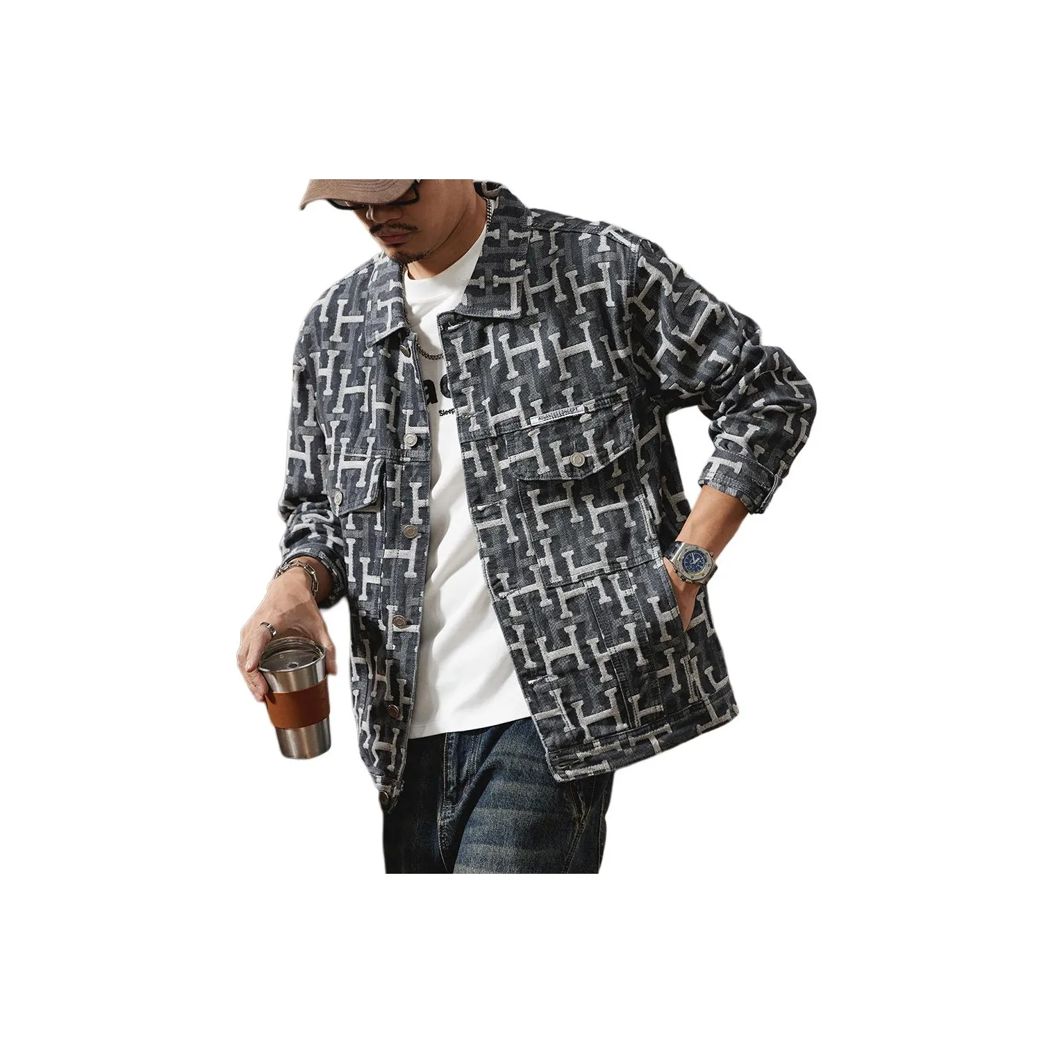 ZENGZHI Denim Jacket Loose Fit Straight Fit Unisex ZENGZHI Деним Куртка Свободного кроя Прямого кроя Унисекс